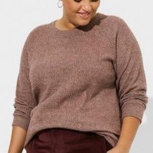 Torrid Brushed Waffle Raglan Long Sleeve Sweatshirt Heather Brown 1 Plus 1X